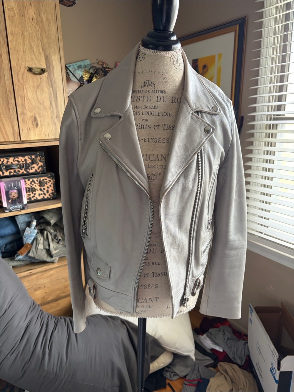 Acne Studios  Gray Leather Biker Jacket - Classic Motorcycle Style - Small